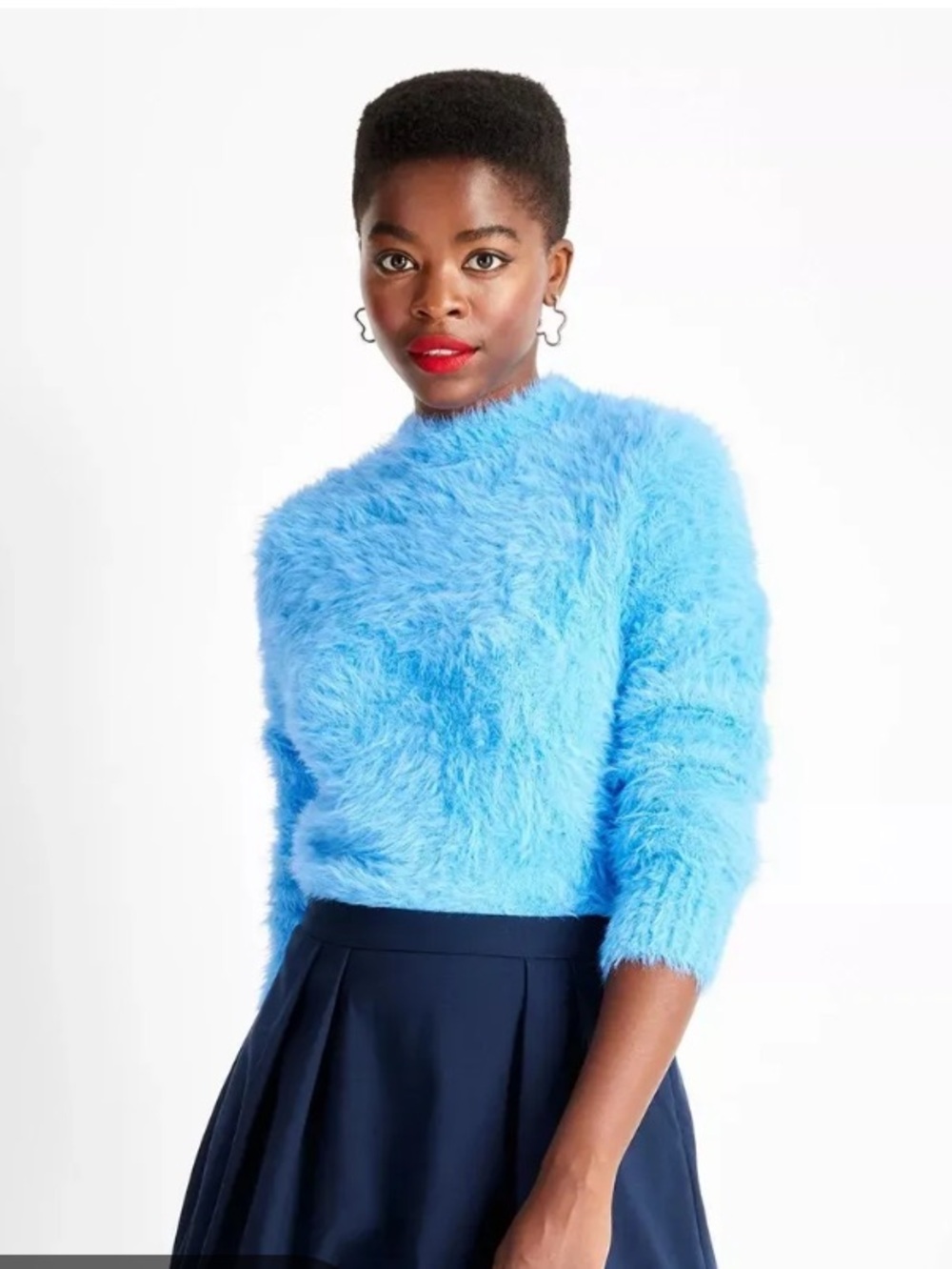 FUTURE COLLECTIVE Blue Turquoise Eyelash Knit Furry Winter Sweater L NWOT